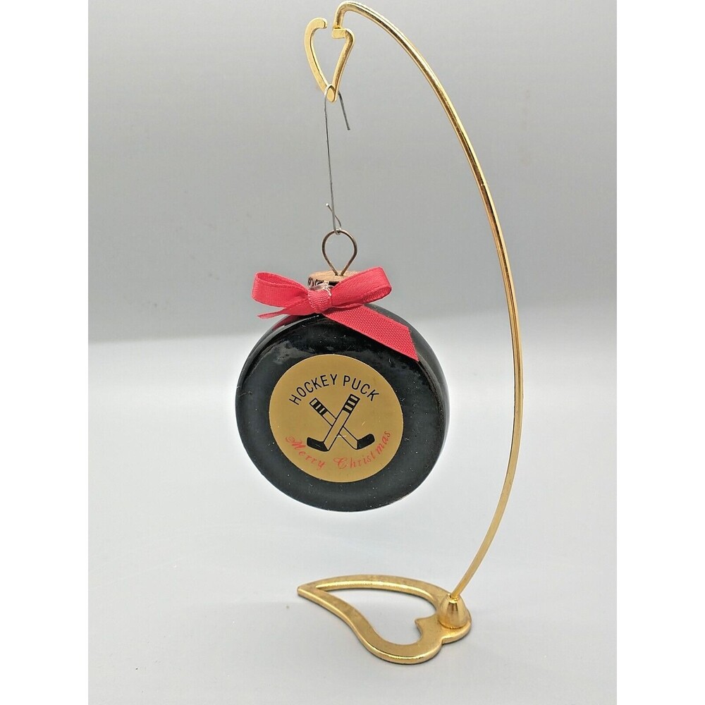 McGee HOCKEY PUCK Glass Ornament Merry Christmas 1983 Vintage